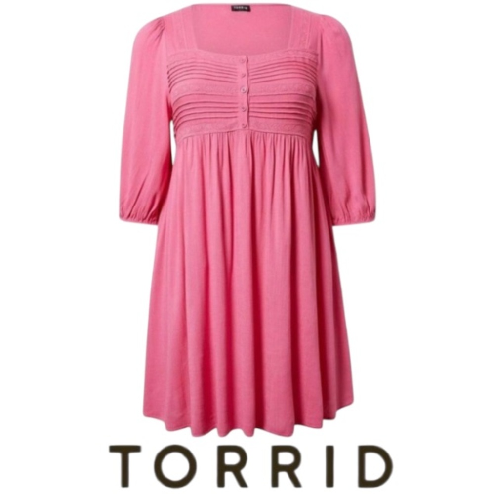 4X TORRID Mini Rayon Slub Pintuck Skater Dress with Button Front Bodice, NWT